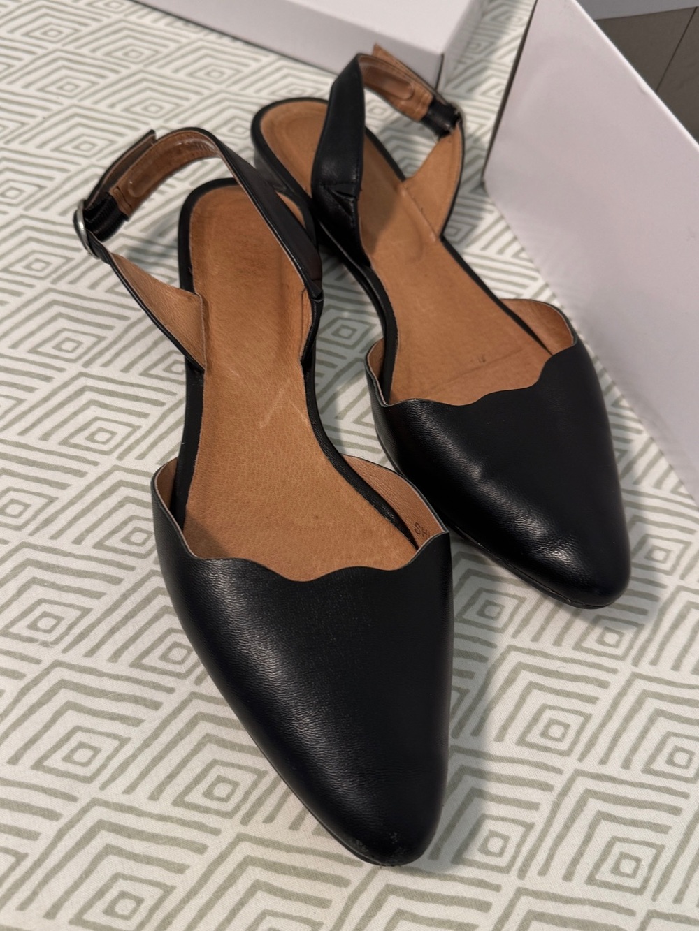J. Jill leather Black Scalloped Pointed Slingback Flats